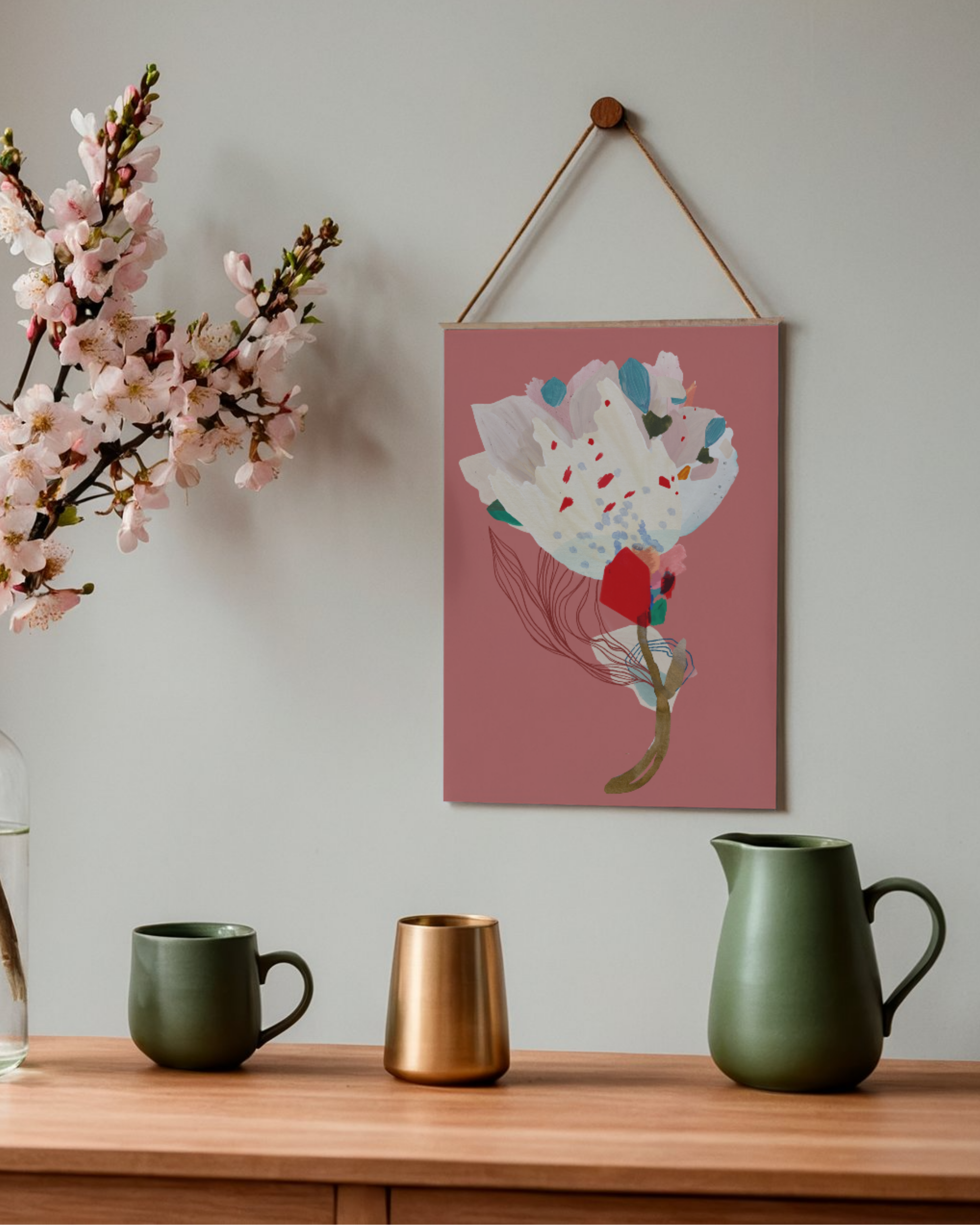 Print #Flor01 da A'IUNE na variação gelo, com arte floral autoral em aquarela no formato A4.