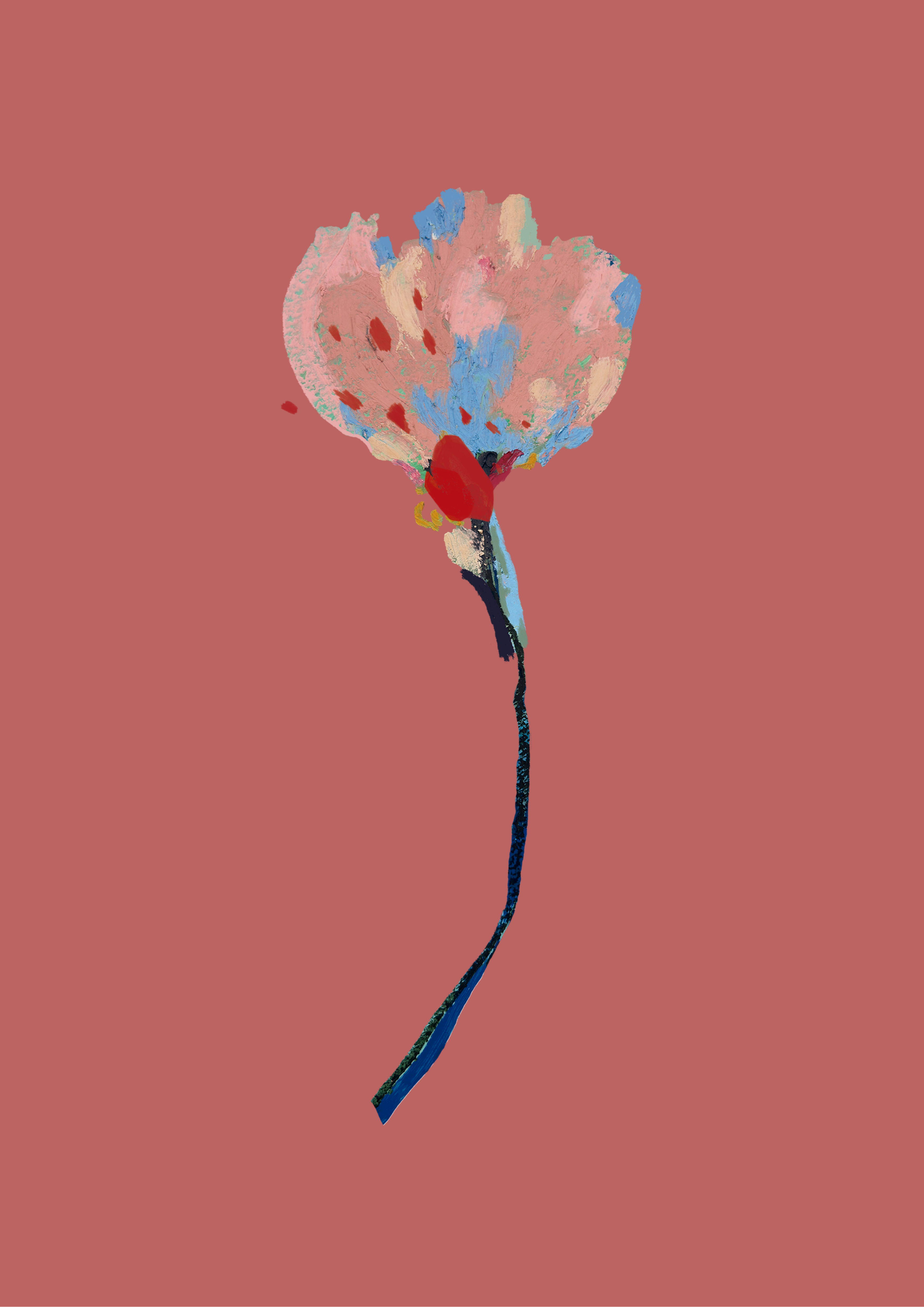 Print #Flor03 da A'IUNE na variação rosa-goiaba, com composição floral autoral em aquarela.