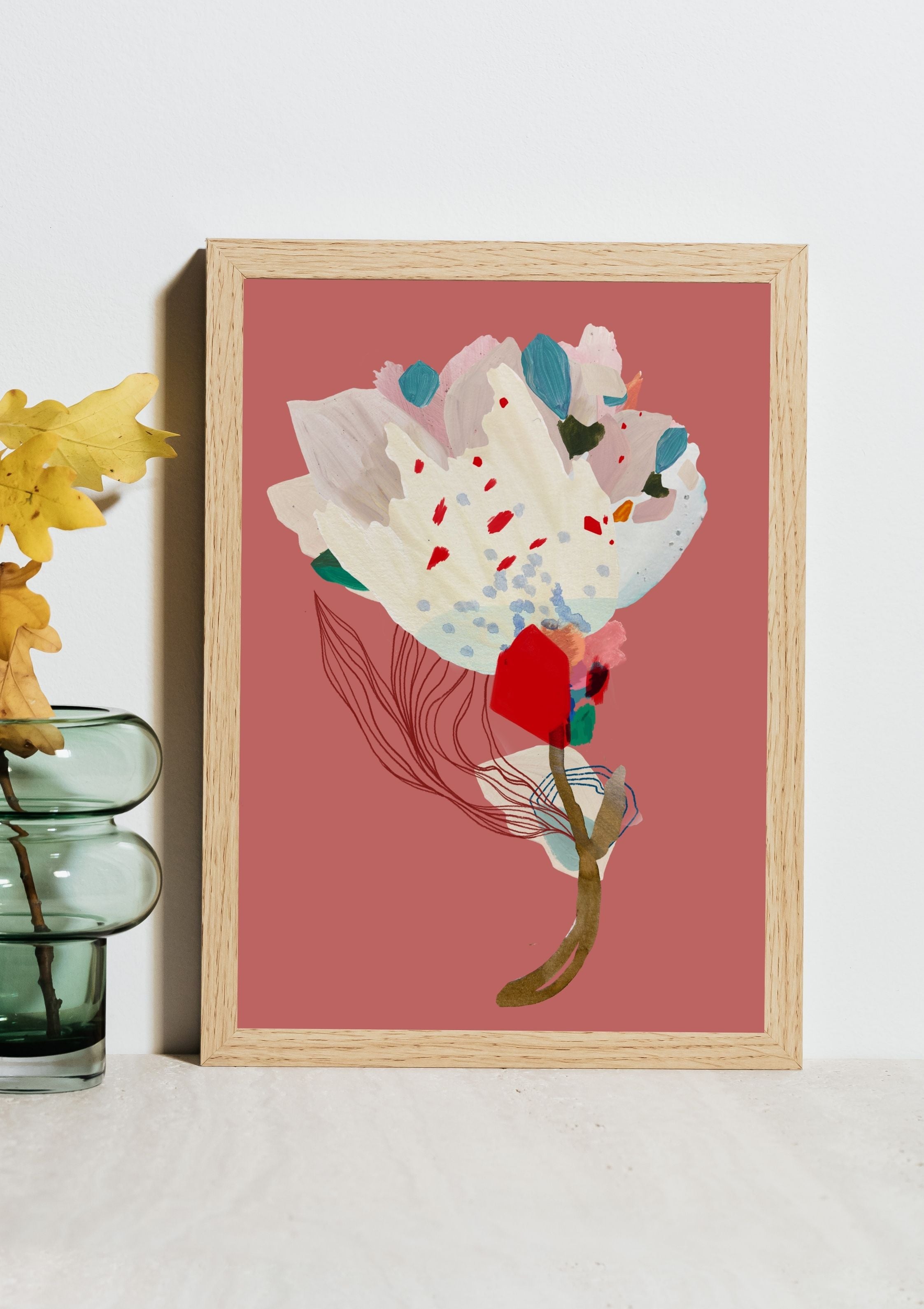 Print #Flor01 da A'IUNE na variação rosa, com arte floral autoral em aquarela no formato A4.