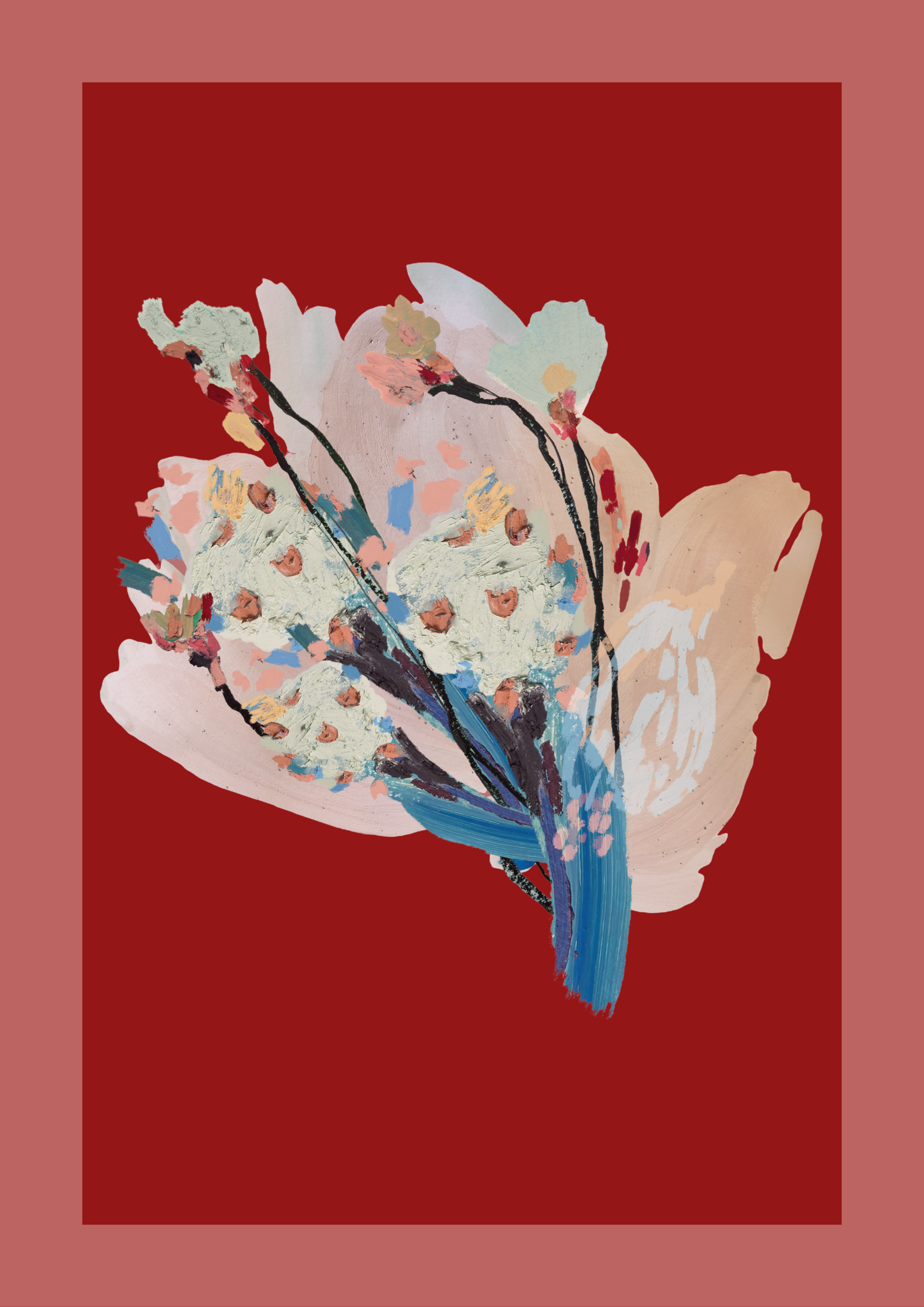 Print #Flor06 da A'IUNE na variação bicolor, com composição floral pintada à mão e finalizada digitalmente.