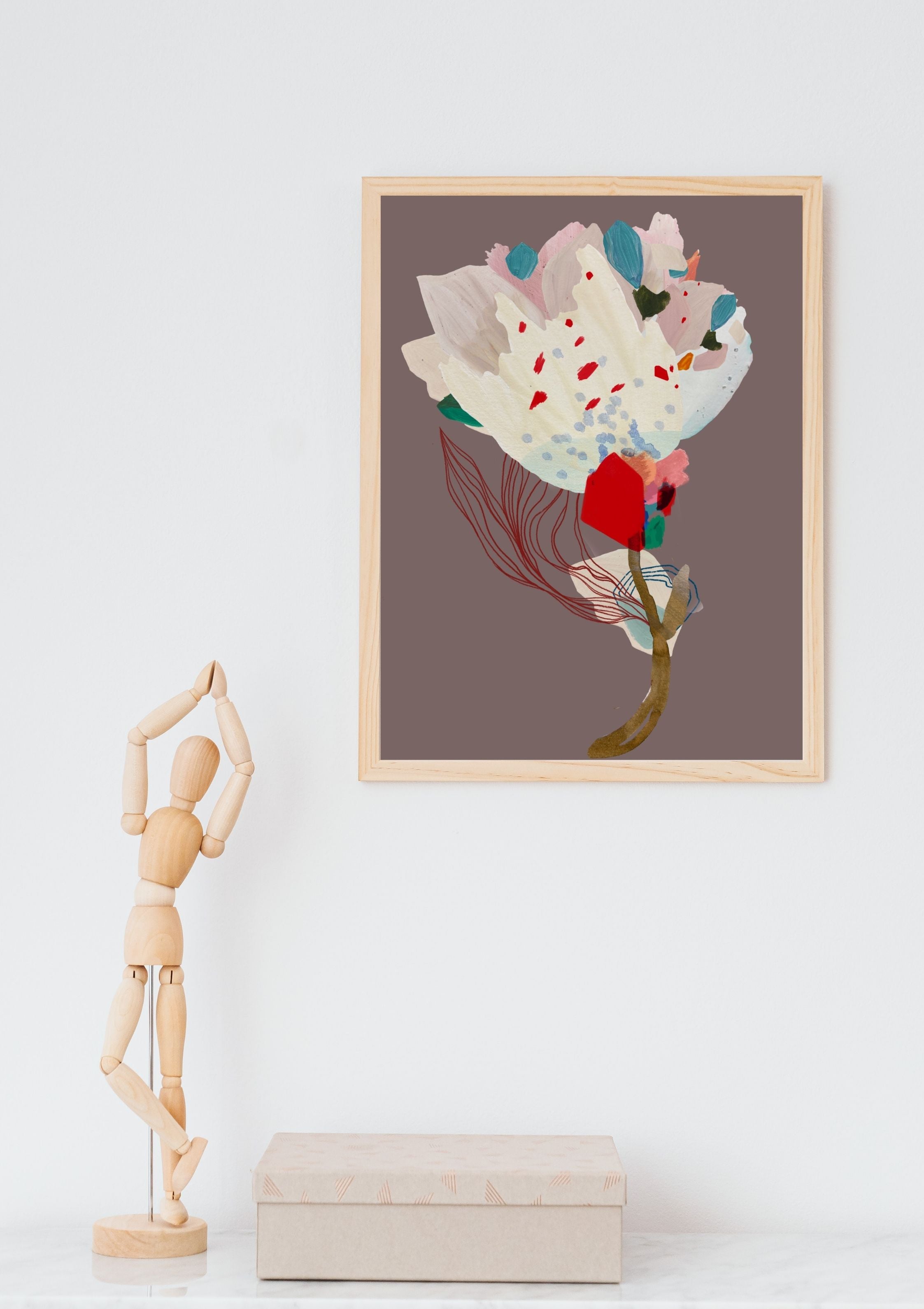 Print #Flor01 da A'IUNE em apresentação complementar, destacando as opções de cor disponíveis para decoração.