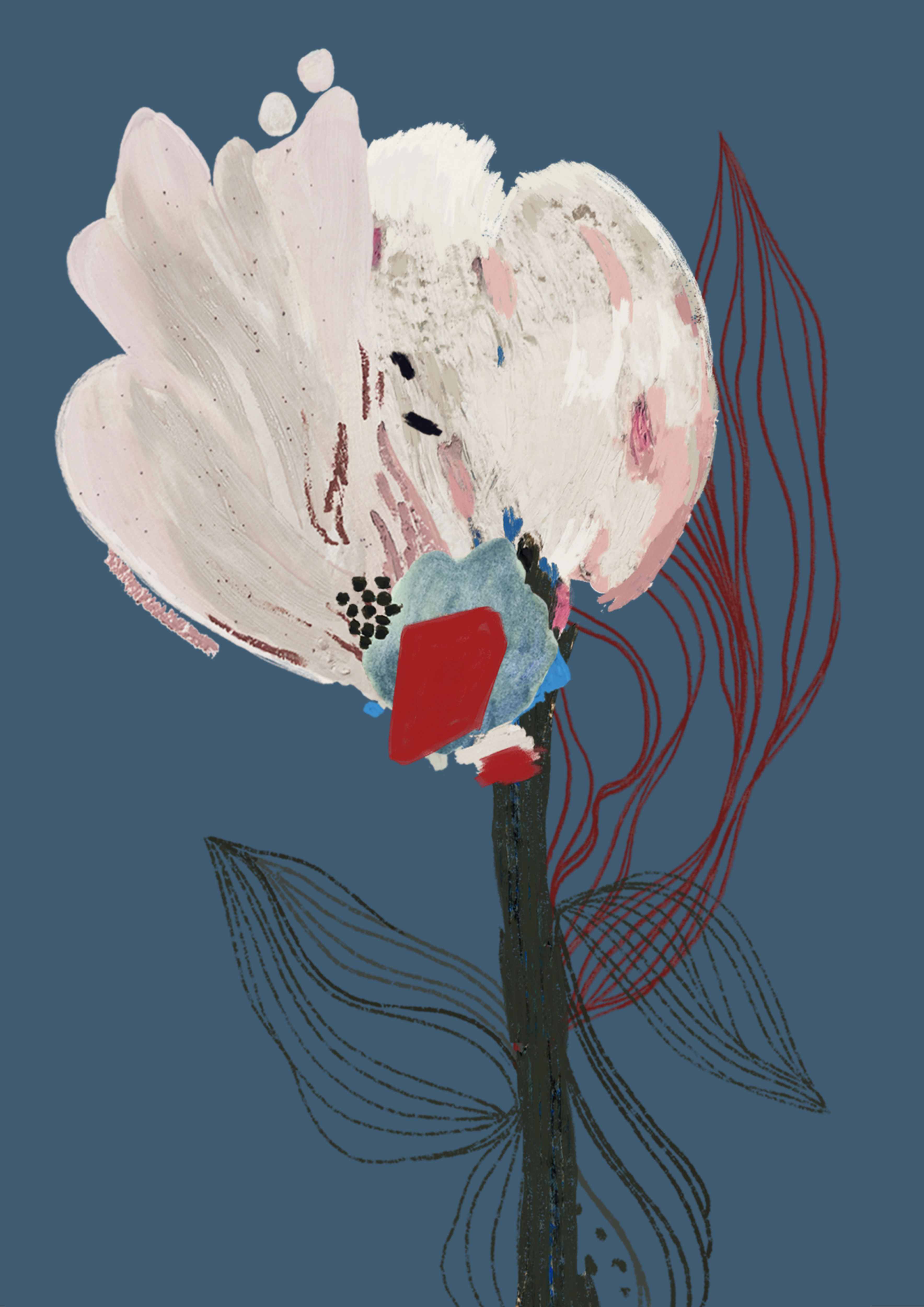 Print #Flor02 da A'IUNE na variação gelo, com arte floral autoral em aquarela no formato A4.