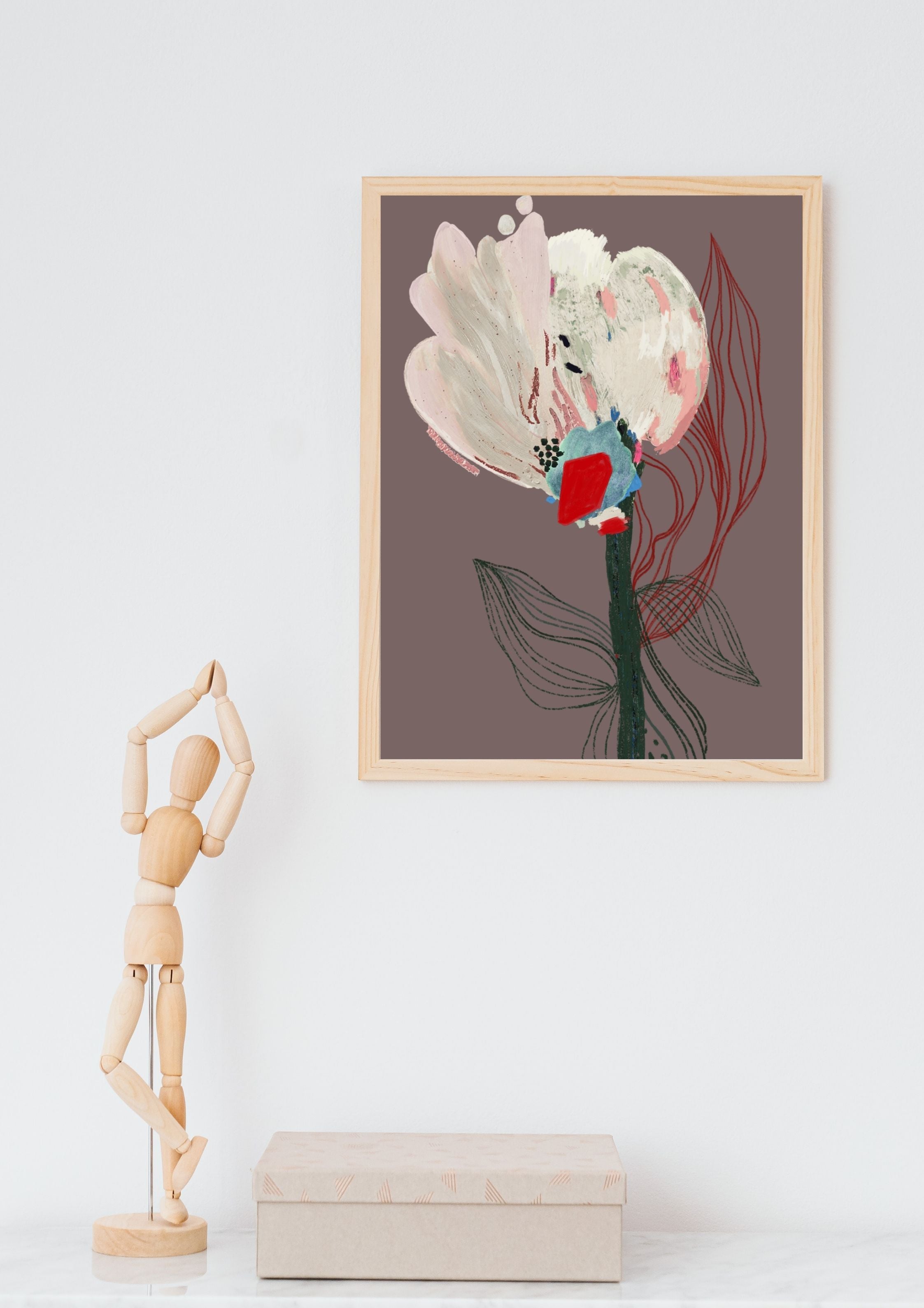 Print #Flor02 da A'IUNE em composição de interiores, acrescentando arte e personalidade ao ambiente.