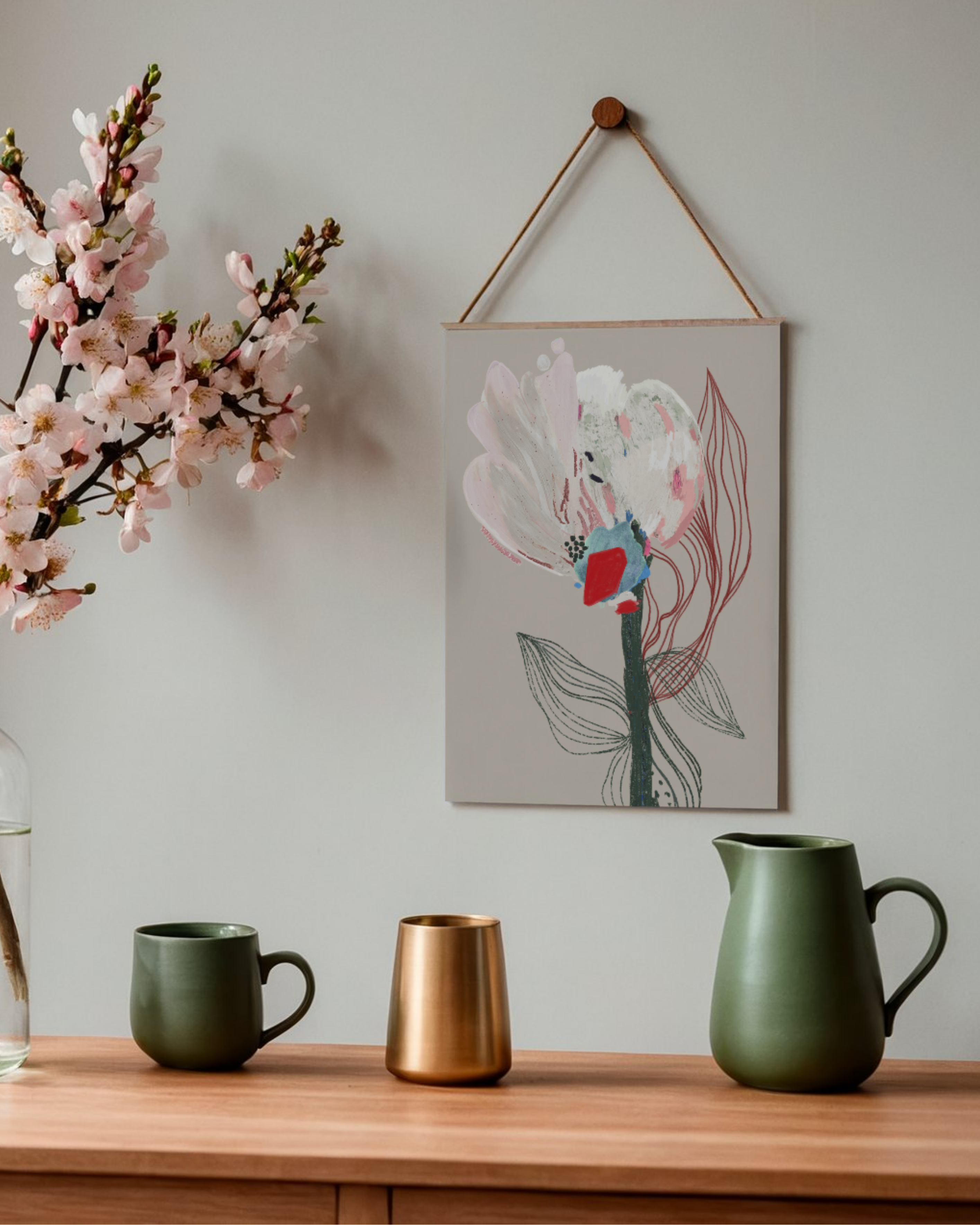Print #Flor02 da A'IUNE em apresentação complementar, destacando as opções de cor disponíveis para decoração.
