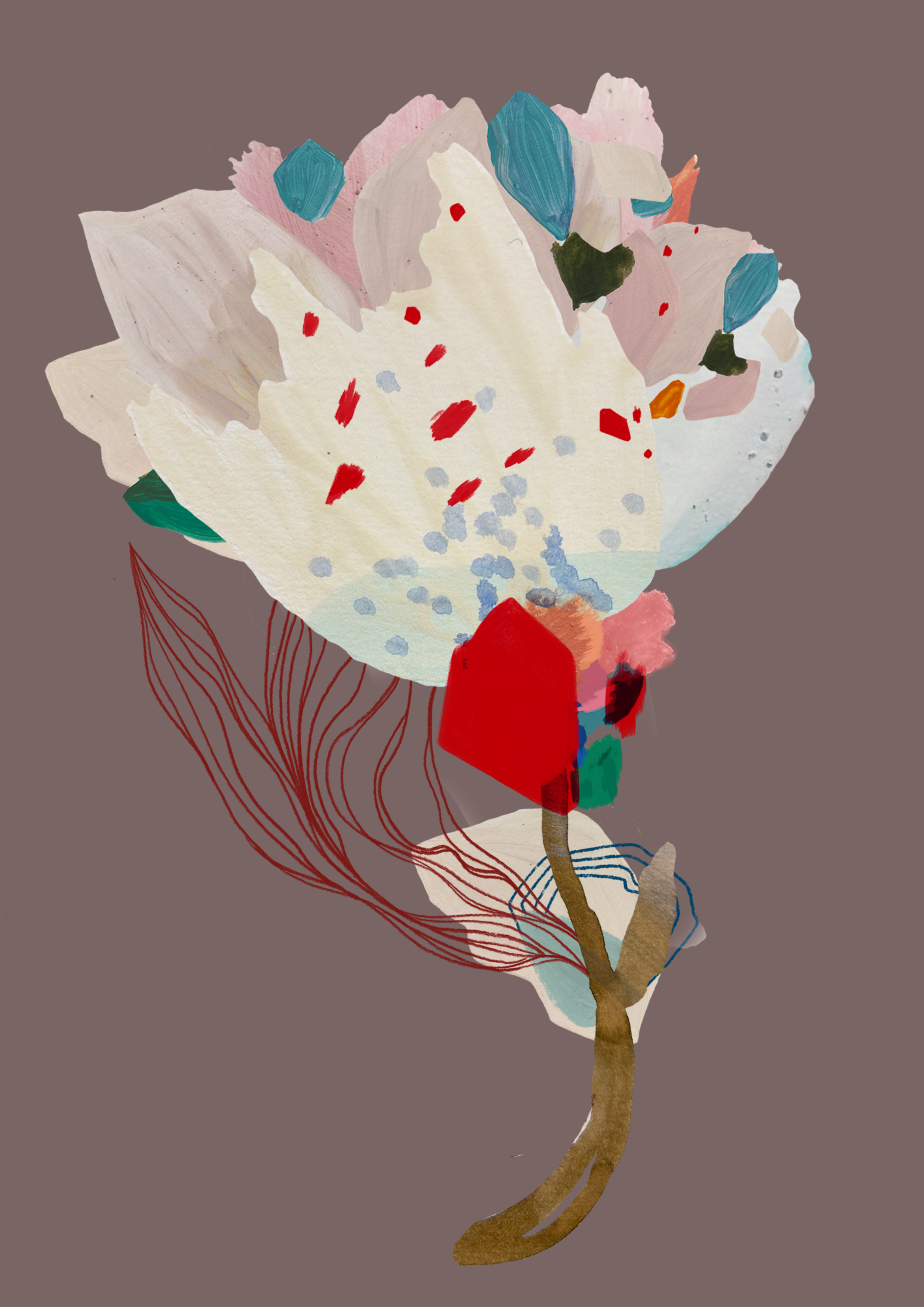 Print #Flor01 da A'IUNE na variação azul, com arte floral autoral em aquarela no formato A4.