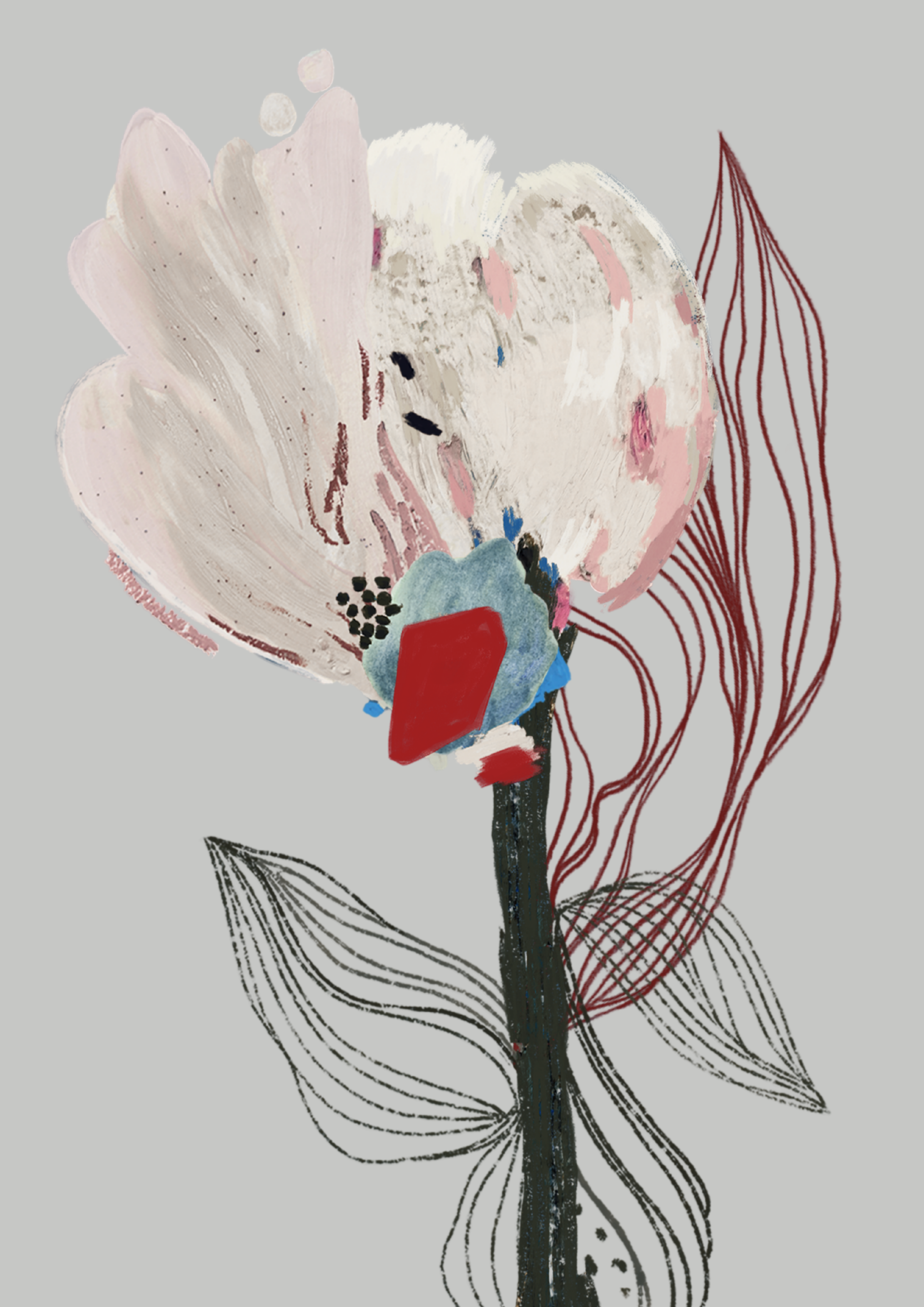 Print #Flor02 da A'IUNE na variação bege, com arte floral autoral em aquarela no formato A4.