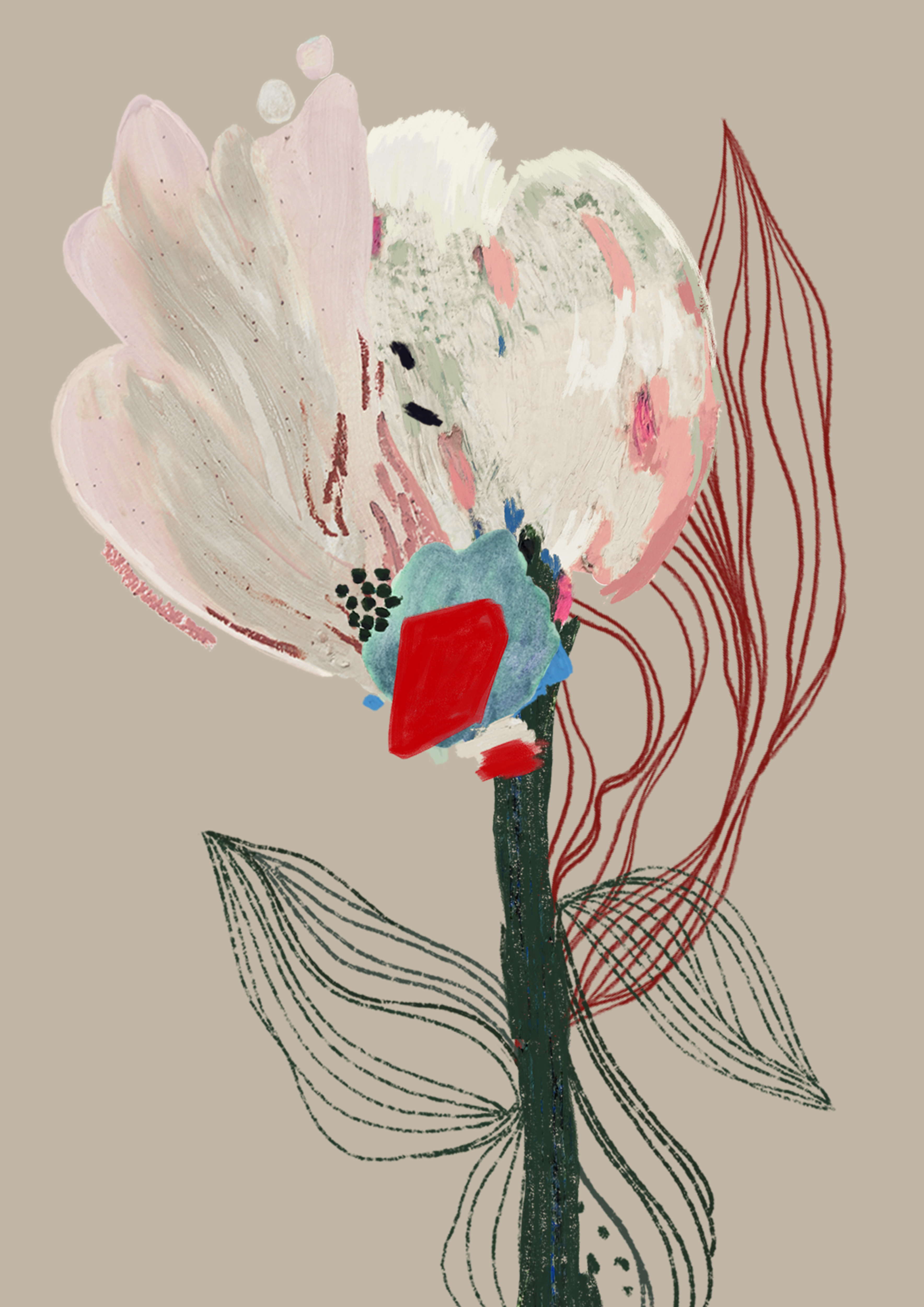 Print #Flor02 da A'IUNE na variação roxa, com arte floral autoral em aquarela no formato A4.